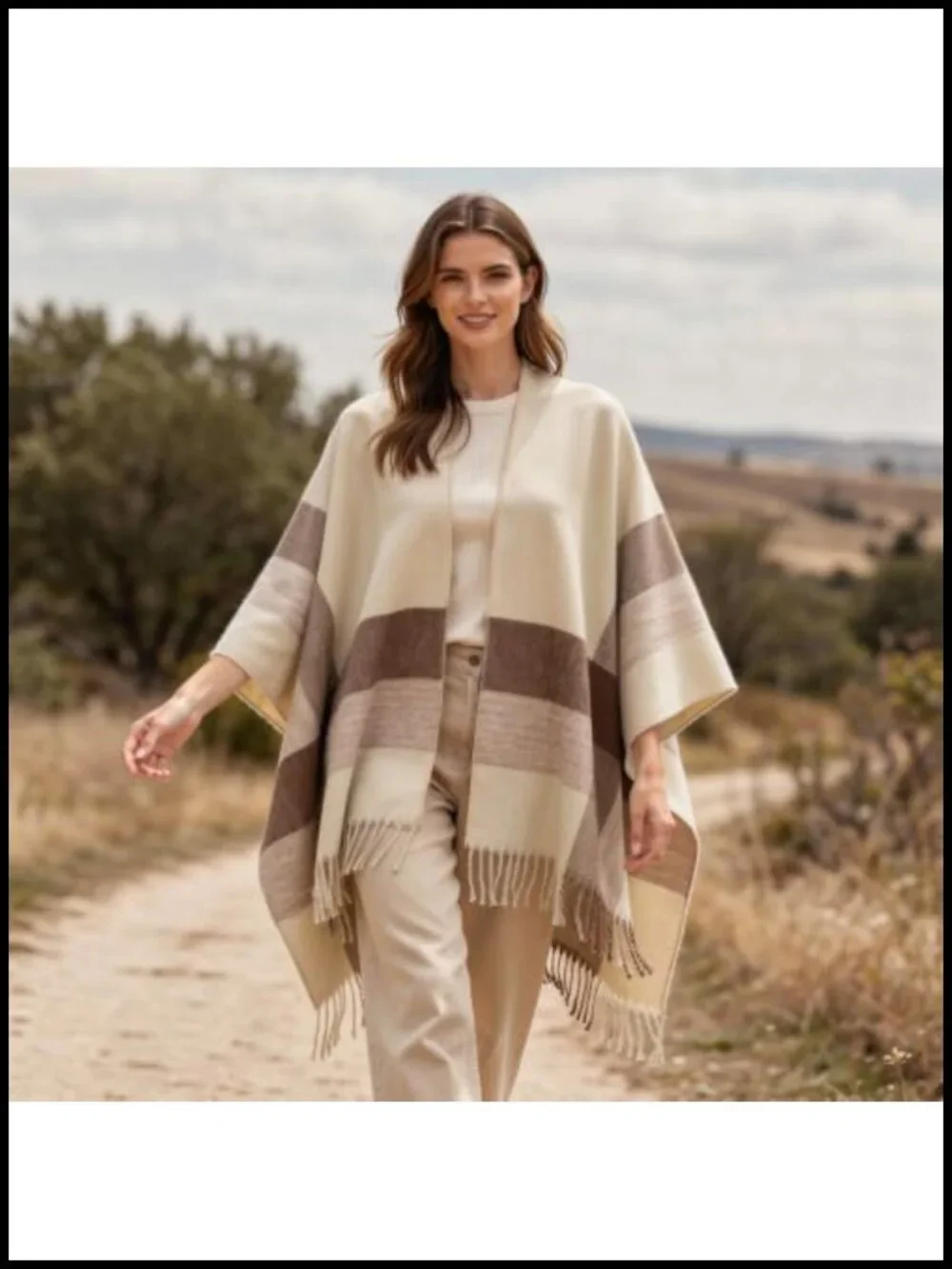 Women's Open Front Poncho Cape Shawl Wrap Sweater Soft Cashmere Blend Cardigan